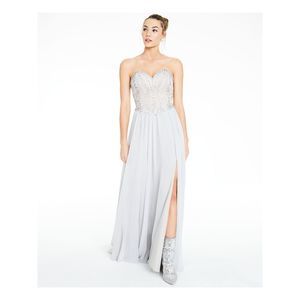 GLAMOUR BY TERANI COUTURE Womens Silver Slitted Full-Length Formal Dress 14